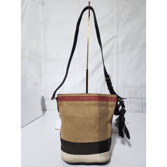 Authentic Burberry Ashby Bag House Check Canvas with Sequins Mini Bag Brown/Beig - Picture 4 of 11